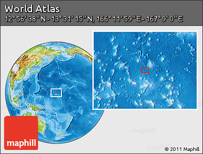 Physical Location Map of the Area around 13° 13' 56" N, 166° 40' 30" E