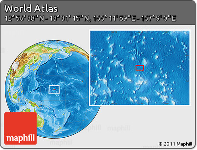 Physical Location Map of the Area around 13° 13' 56" N, 166° 40' 30" E