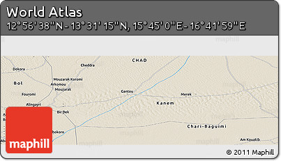 Shaded Relief Panoramic Map of the Area around 13° 13' 56" N, 16° 13' 30" E