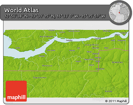 Physical 3D Map of the Area around 13° 13' 56" N, 16° 4' 29" W