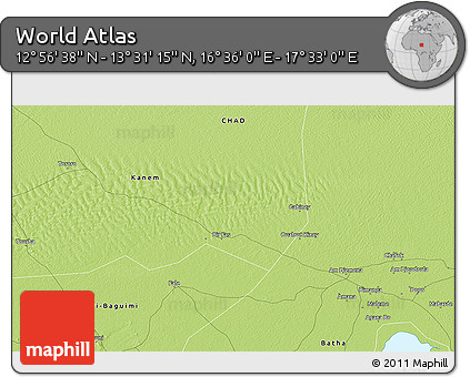 Physical 3D Map of the Area around 13° 13' 56" N, 17° 4' 30" E