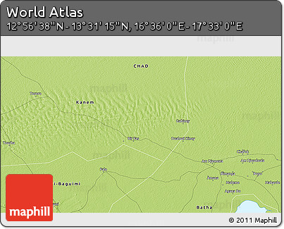 Physical 3D Map of the Area around 13° 13' 56" N, 17° 4' 30" E