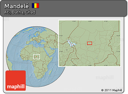 Savanna Style Location Map of Mandelé, hill shading