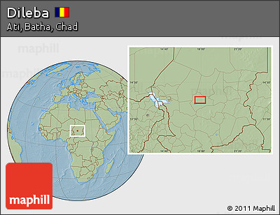 Savanna Style Location Map of Dileba, hill shading