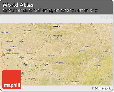 Satellite 3D Map of the Area around 13° 13' 56" N, 18° 46' 29" E