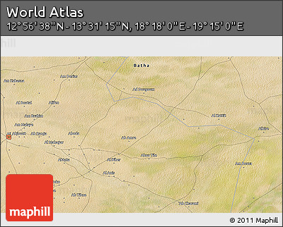 Satellite 3D Map of the Area around 13° 13' 56" N, 18° 46' 29" E