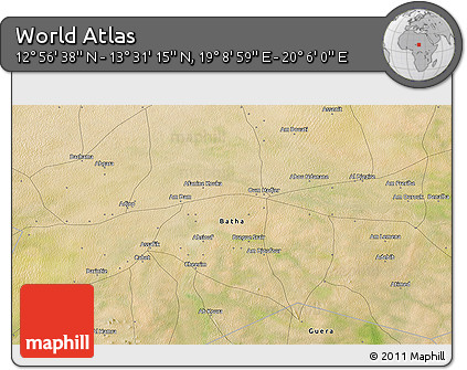 Satellite 3D Map of the Area around 13° 13' 56" N, 19° 37' 30" E
