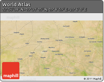 Satellite 3D Map of the Area around 13° 13' 56" N, 19° 37' 30" E
