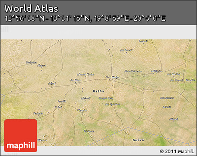 Satellite 3D Map of the Area around 13° 13' 56" N, 19° 37' 30" E