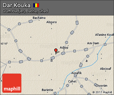 Shaded Relief Map of Dar Kouka