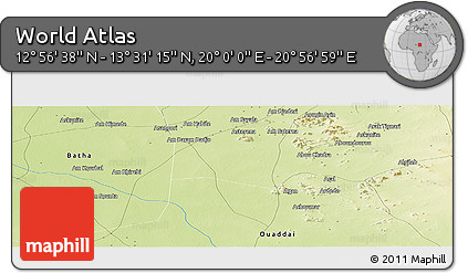 Physical Panoramic Map of the Area around 13° 13' 56" N, 20° 28' 30" E