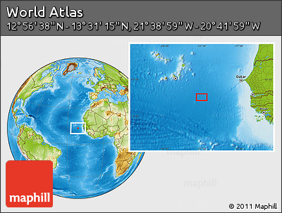 Physical Location Map of the Area around 13° 13' 56" N, 21° 10' 29" W