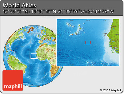 Physical Location Map of the Area around 13° 13' 56" N, 21° 10' 29" W