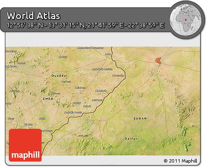 Satellite 3D Map of the Area around 13° 13' 56" N, 22° 10' 29" E