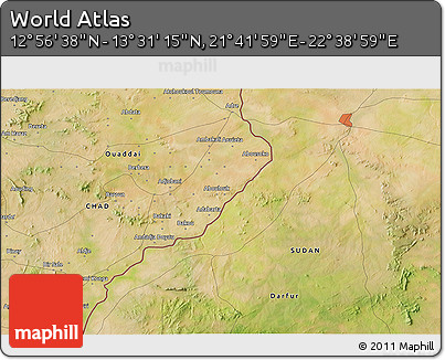 Satellite 3D Map of the Area around 13° 13' 56" N, 22° 10' 29" E