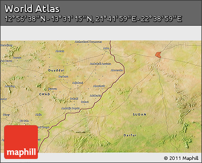 Satellite 3D Map of the Area around 13° 13' 56" N, 22° 10' 29" E