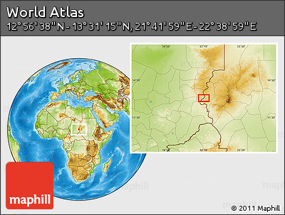 Physical Location Map of the Area around 13° 13' 56" N, 22° 10' 29" E