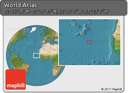 Satellite Location Map of the Area around 13° 13' 56" N, 22° 1' 29" W