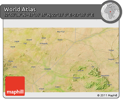 Satellite 3D Map of the Area around 13° 13' 56" N, 23° 1' 29" E