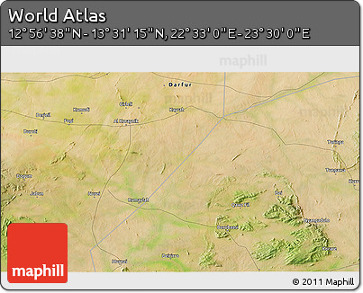 Satellite 3D Map of the Area around 13° 13' 56" N, 23° 1' 29" E