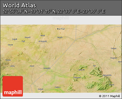 Satellite 3D Map of the Area around 13° 13' 56" N, 23° 1' 29" E