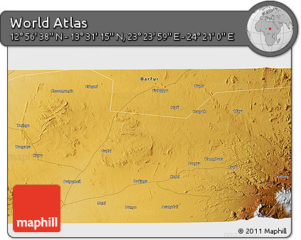 Physical 3D Map of the Area around 13° 13' 56" N, 23° 52' 30" E