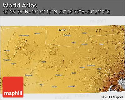 Physical 3D Map of the Area around 13° 13' 56" N, 23° 52' 30" E