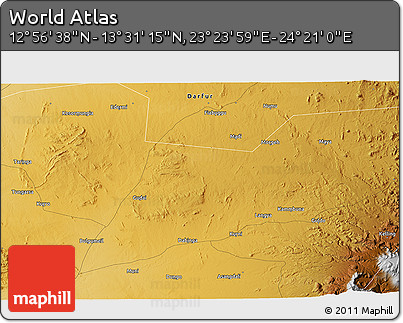 Physical 3D Map of the Area around 13° 13' 56" N, 23° 52' 30" E