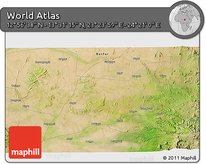 Satellite 3D Map of the Area around 13° 13' 56" N, 23° 52' 30" E