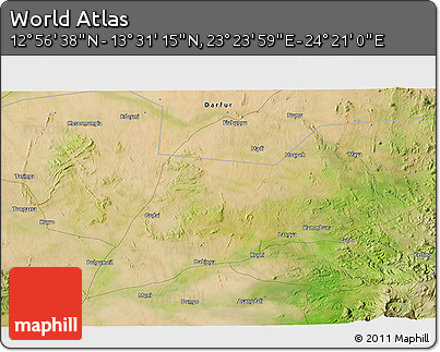 Satellite 3D Map of the Area around 13° 13' 56" N, 23° 52' 30" E