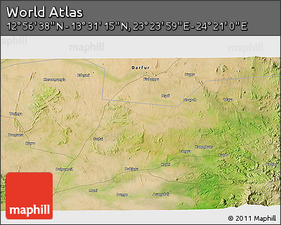 Satellite 3D Map of the Area around 13° 13' 56" N, 23° 52' 30" E