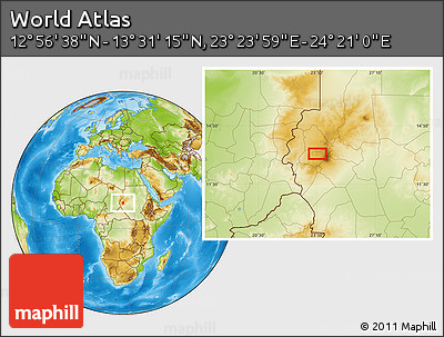 Physical Location Map of the Area around 13° 13' 56" N, 23° 52' 30" E