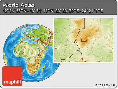 Physical Location Map of the Area around 13° 13' 56" N, 23° 52' 30" E