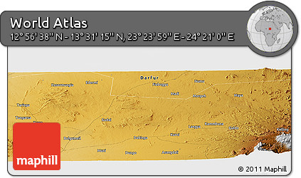 Physical Panoramic Map of the Area around 13° 13' 56" N, 23° 52' 30" E