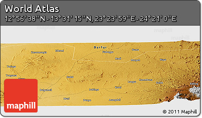 Physical Panoramic Map of the Area around 13° 13' 56" N, 23° 52' 30" E