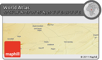 Physical Panoramic Map of the Area around 13° 13' 56" N, 25° 34' 30" E