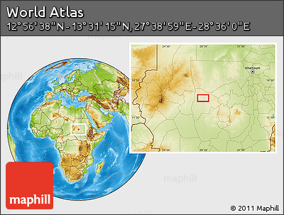 Physical Location Map of the Area around 13° 13' 56" N, 28° 7' 30" E