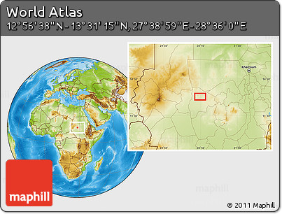 Physical Location Map of the Area around 13° 13' 56" N, 28° 7' 30" E