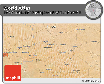 Satellite 3D Map of the Area around 13° 13' 56" N, 30° 40' 29" E