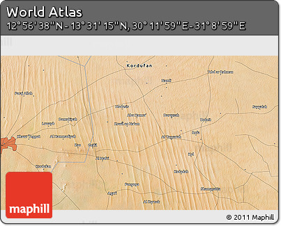 Satellite 3D Map of the Area around 13° 13' 56" N, 30° 40' 29" E