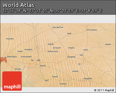 Satellite 3D Map of the Area around 13° 13' 56" N, 30° 40' 29" E