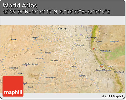 Satellite 3D Map of the Area around 13° 13' 56" N, 32° 22' 30" E