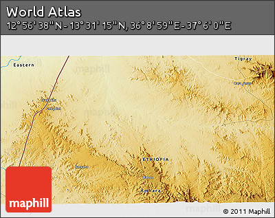 Physical 3D Map of the Area around 13° 13' 56" N, 36° 37' 30" E