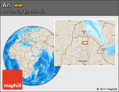 Shaded Relief Location Map of Ari