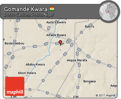 Shaded Relief Map of Gomande Kwara