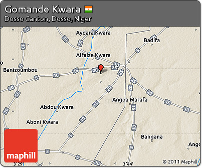 Shaded Relief Map of Gomande Kwara