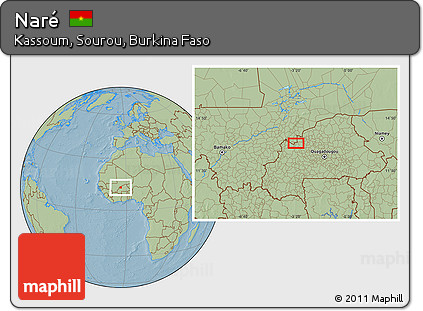 Savanna Style Location Map of Naré, hill shading