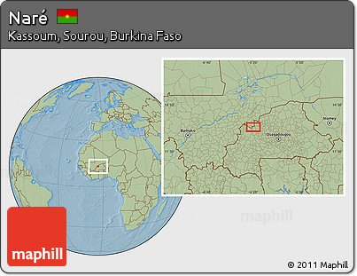 Savanna Style Location Map of Naré, hill shading