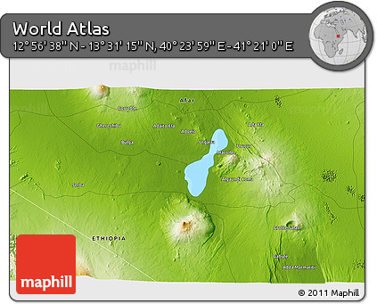 Physical 3D Map of the Area around 13° 13' 56" N, 40° 52' 30" E