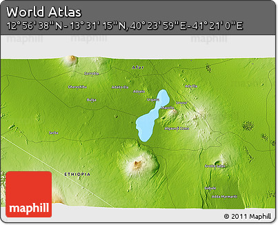 Physical 3D Map of the Area around 13° 13' 56" N, 40° 52' 30" E